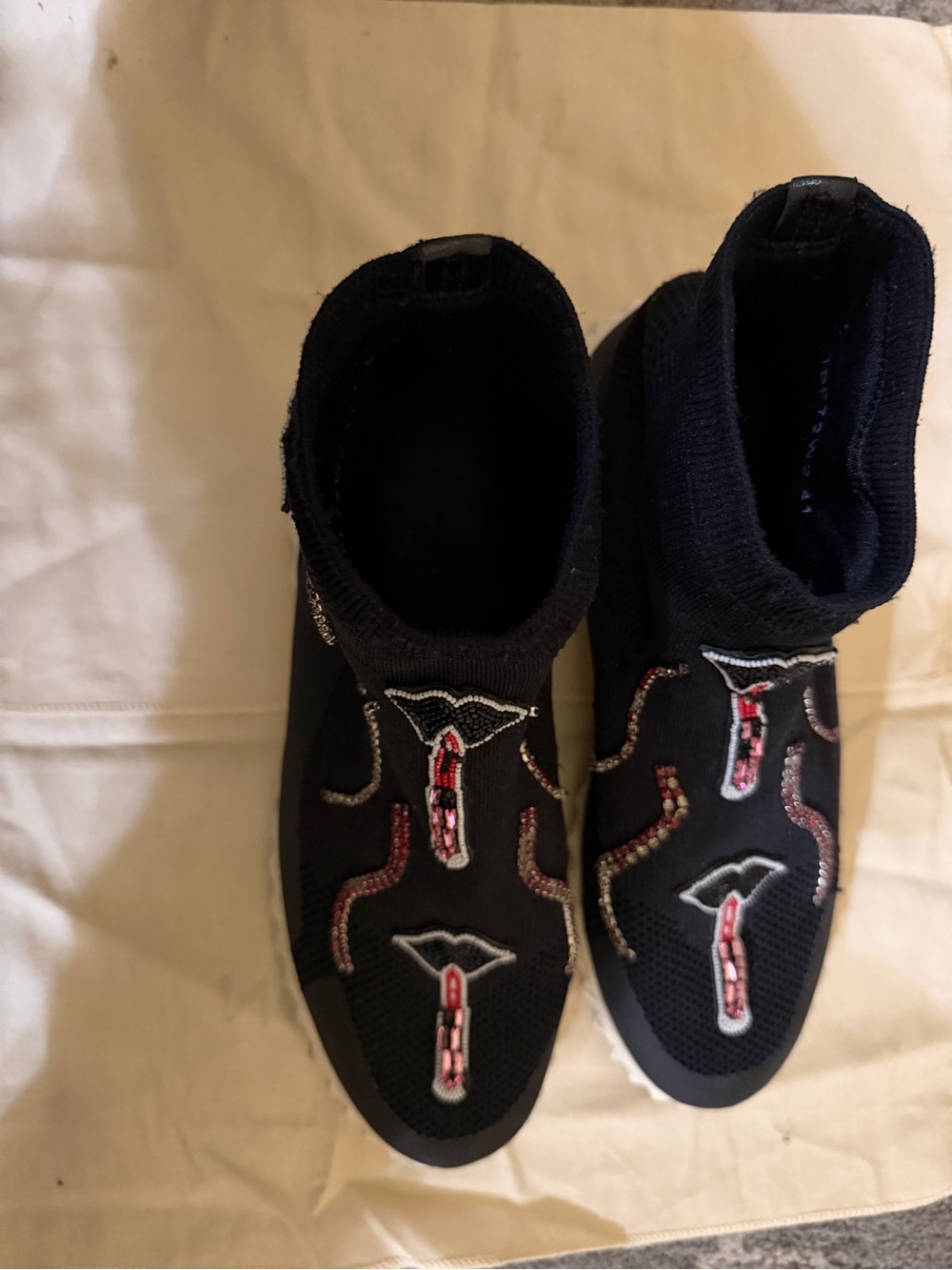Valentino Garavani Black Sock Sneakers with Red and Silver Embellishment